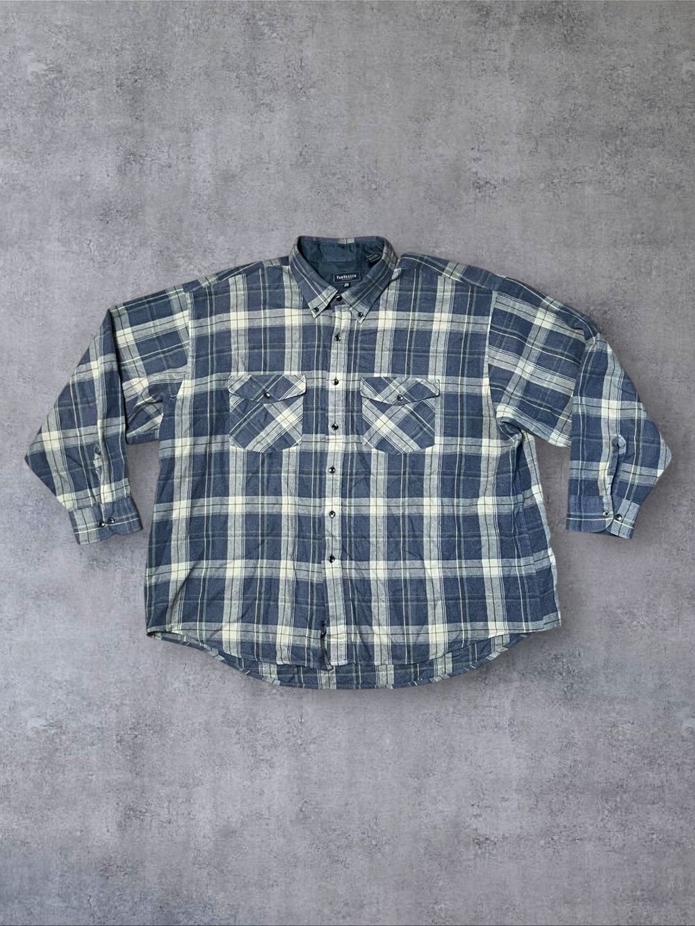 Vintage 90s / 2000s y2k Blue Gray Plaid Van Heusen Sz XXL Flannel